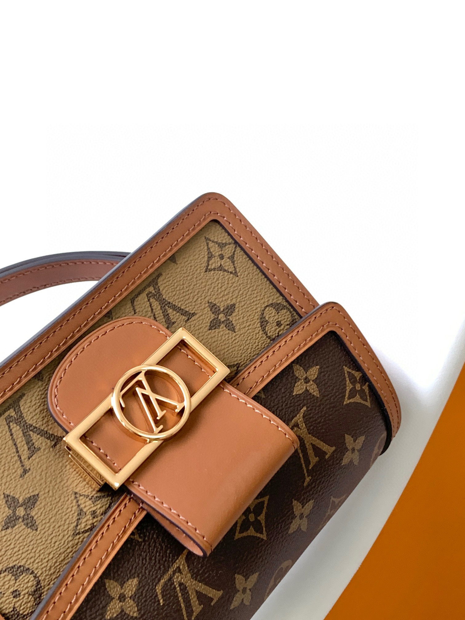 原厂皮 LOUIS VUITTON Dauphine 达妮芙 经典老花满印 帆布小牛皮拼接 腋下包 手提包 单肩包 斜挎包 棕色 迷你款 M45959 44580