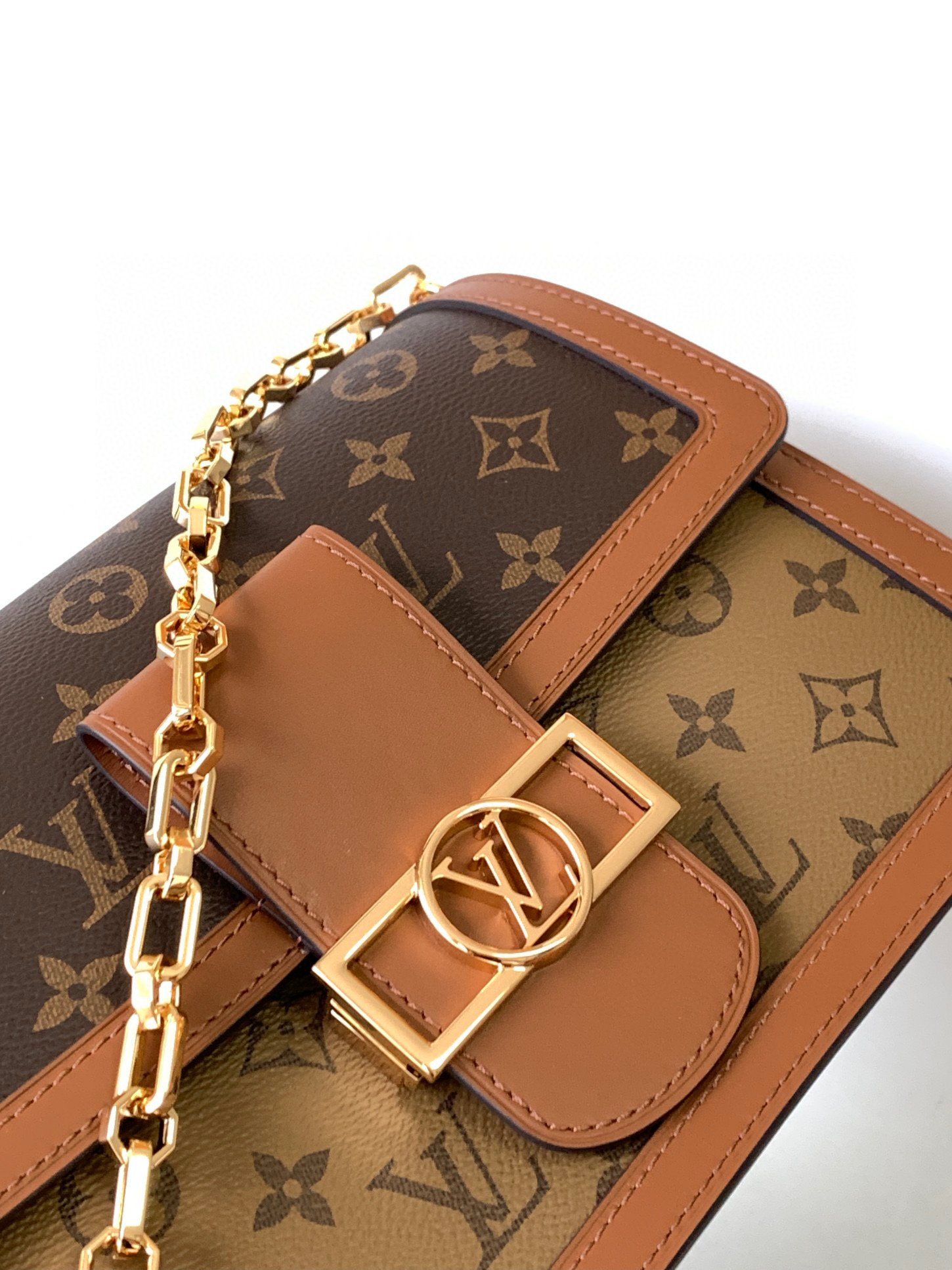 原厂皮 LOUIS VUITTON Dauphine 达妮芙 经典老花满印 帆布小牛皮拼接 腋下包 手提包 单肩包 斜挎包 棕色 中号 M44391 45958