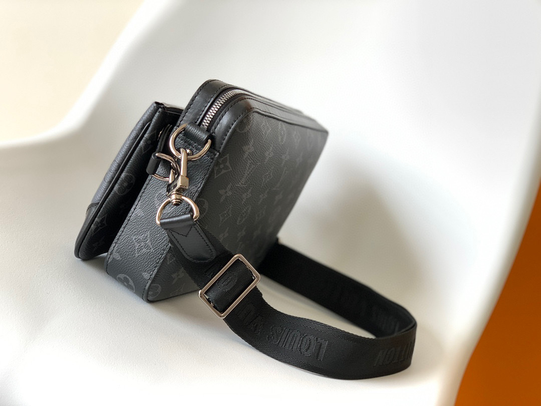 原厂皮 LOUIS VUITTON Trio  经典老花印花 皮革  三合一邮差包 手提包 单肩包 斜挎包 黑灰色 M69443