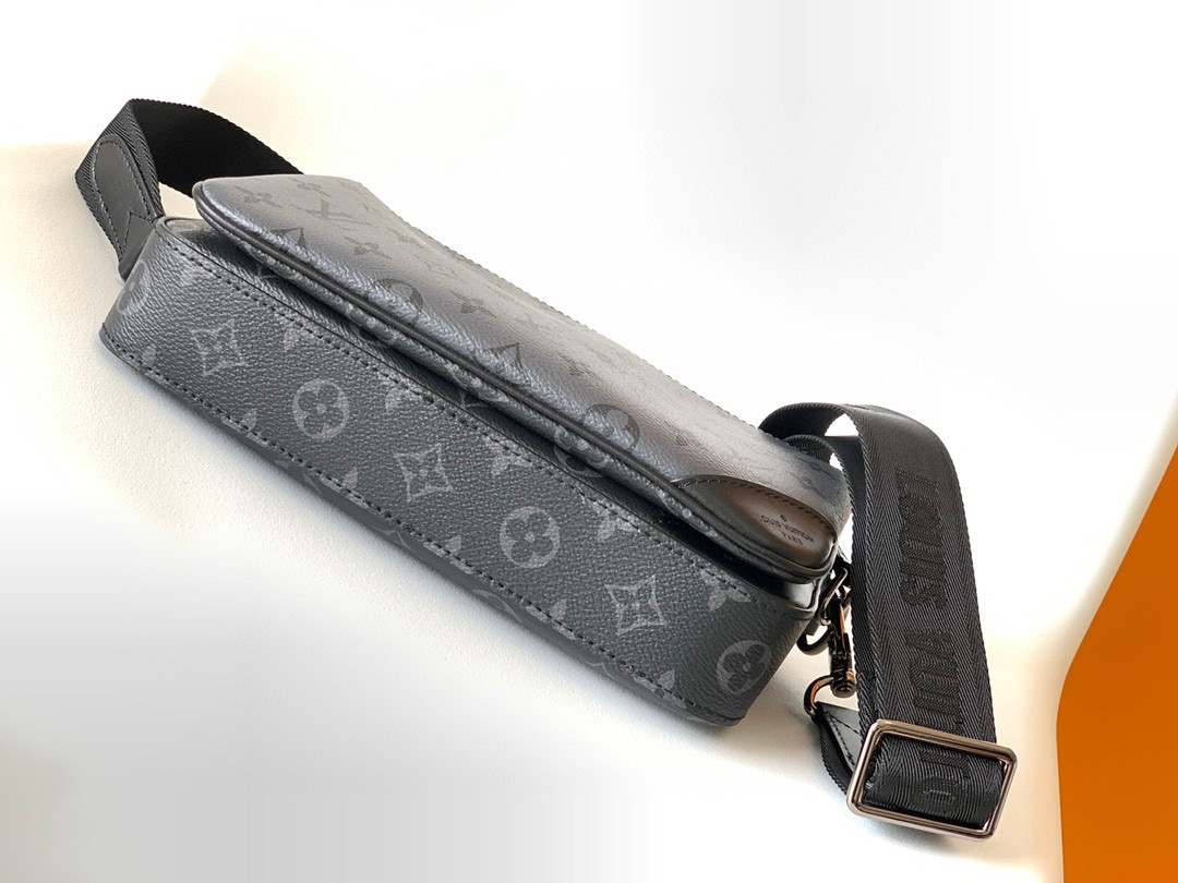 原厂皮 LOUIS VUITTON Trio  经典老花印花 皮革  三合一邮差包 手提包 单肩包 斜挎包 黑灰色 M69443