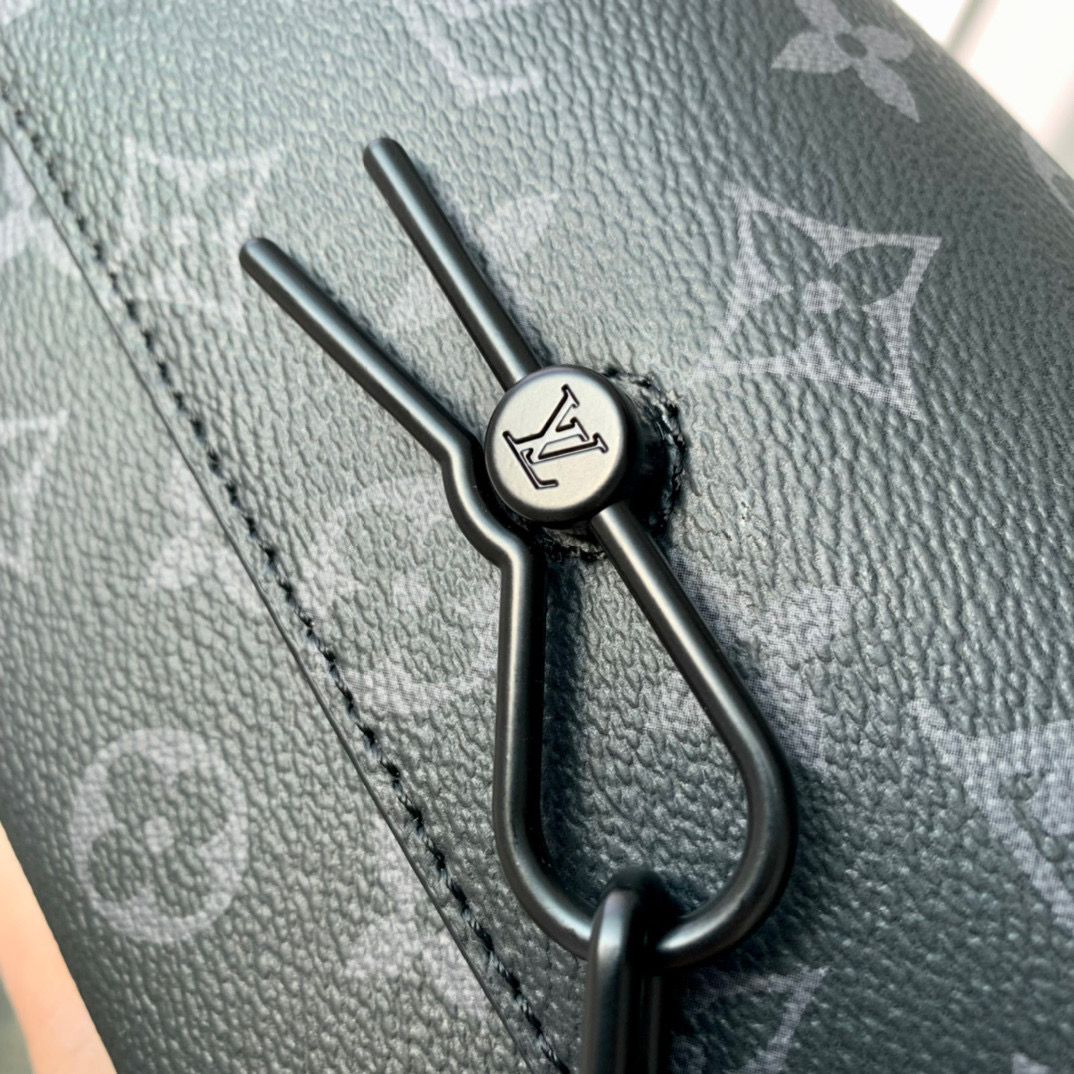 原厂皮 LOUIS VUITTON Steamer 经典老花 印花 锁扣 涂层帆布 邮差包 手提包 单肩包 斜挎包 黑色   M81783