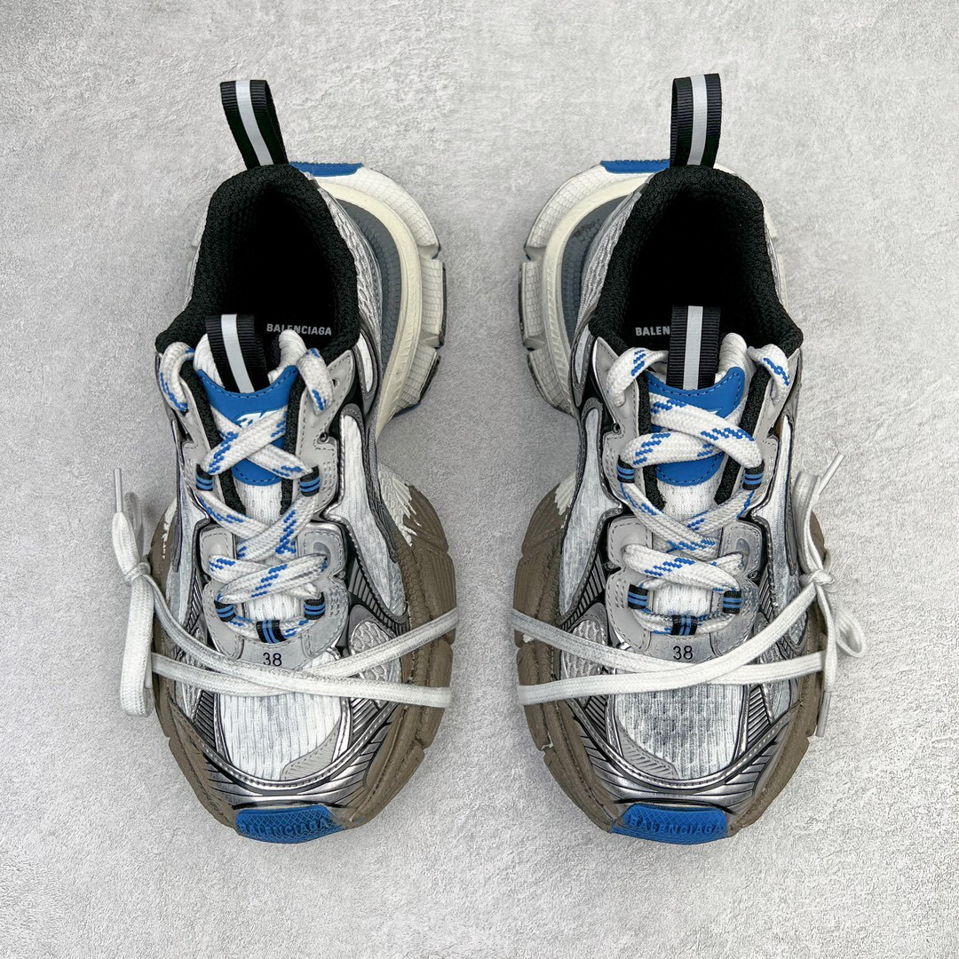 Balenciaga 巴黎世家 3XL 网布 系带 做旧  低筒 老爹鞋 运动 复古板鞋 休闲鞋 男鞋 女鞋  银蓝 泥染 734734W3XL71214
