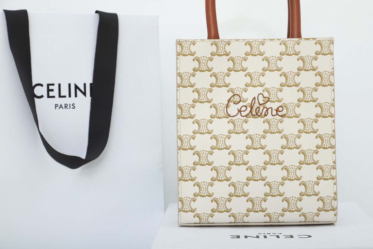 CELINE 赛琳 Cabas 白色老花心形手写字体 糖果色 手提包 单肩包 斜挎包 中号 194372CYB-01BC