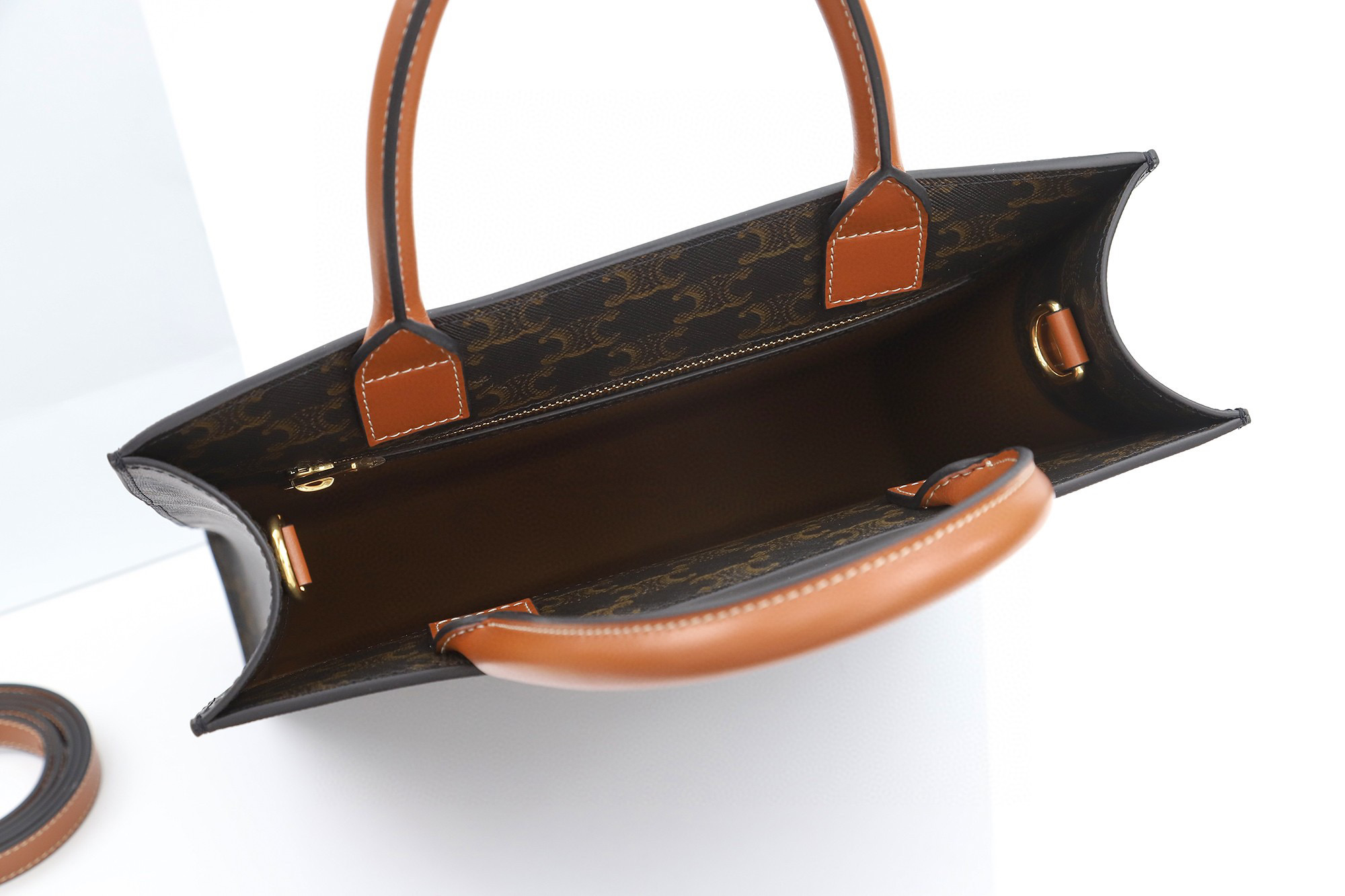 CELINE 赛琳 Triomphe 竖款经典满印老花 黄褐色 托特包 手提包 单肩包 斜挎包 小号 191542BZK-04LU