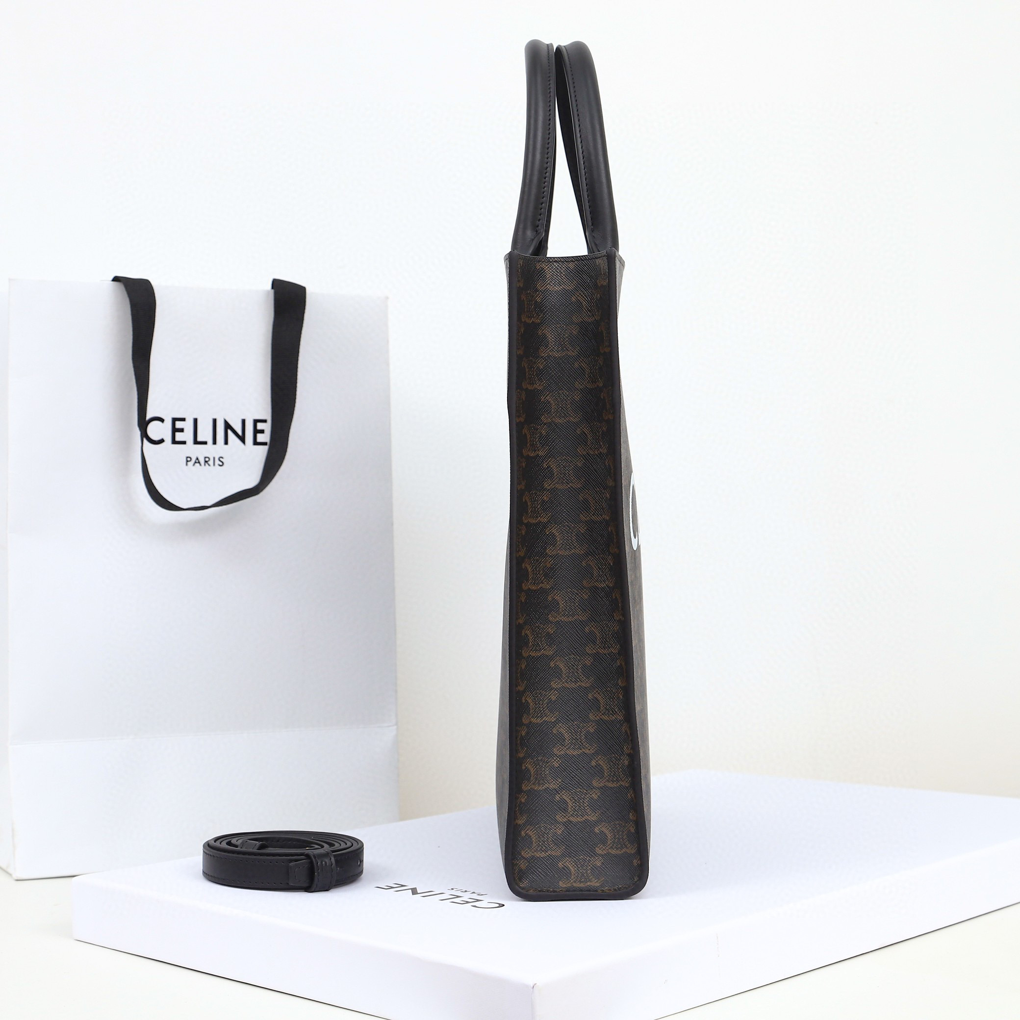 CELINE 赛琳 Cabas Triomphe 凯旋门 竖款经典满印老花 黑色 托特包 手提包 单肩包 斜挎包 小号 