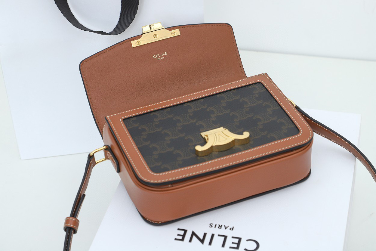 CELINE 赛琳 Triomphe 金色锁扣凯旋门老花印花 黄褐色 腋下包 手提包 单肩包 斜挎包 188882BZ4-04LU