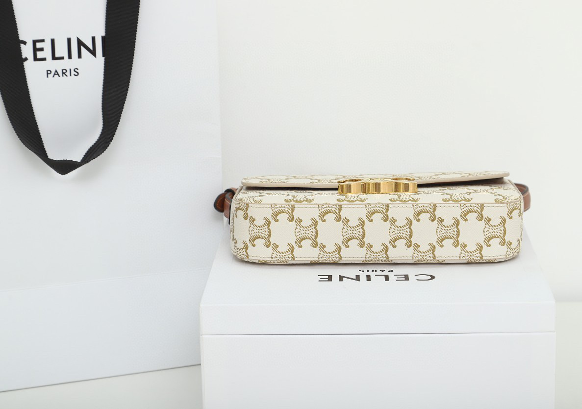 CELINE 赛琳 Triomphe 凯旋门标志 经典满印老花 金属锁扣 白色 腋下包 手提包 单肩包 斜挎包 194142CUZ-01BC