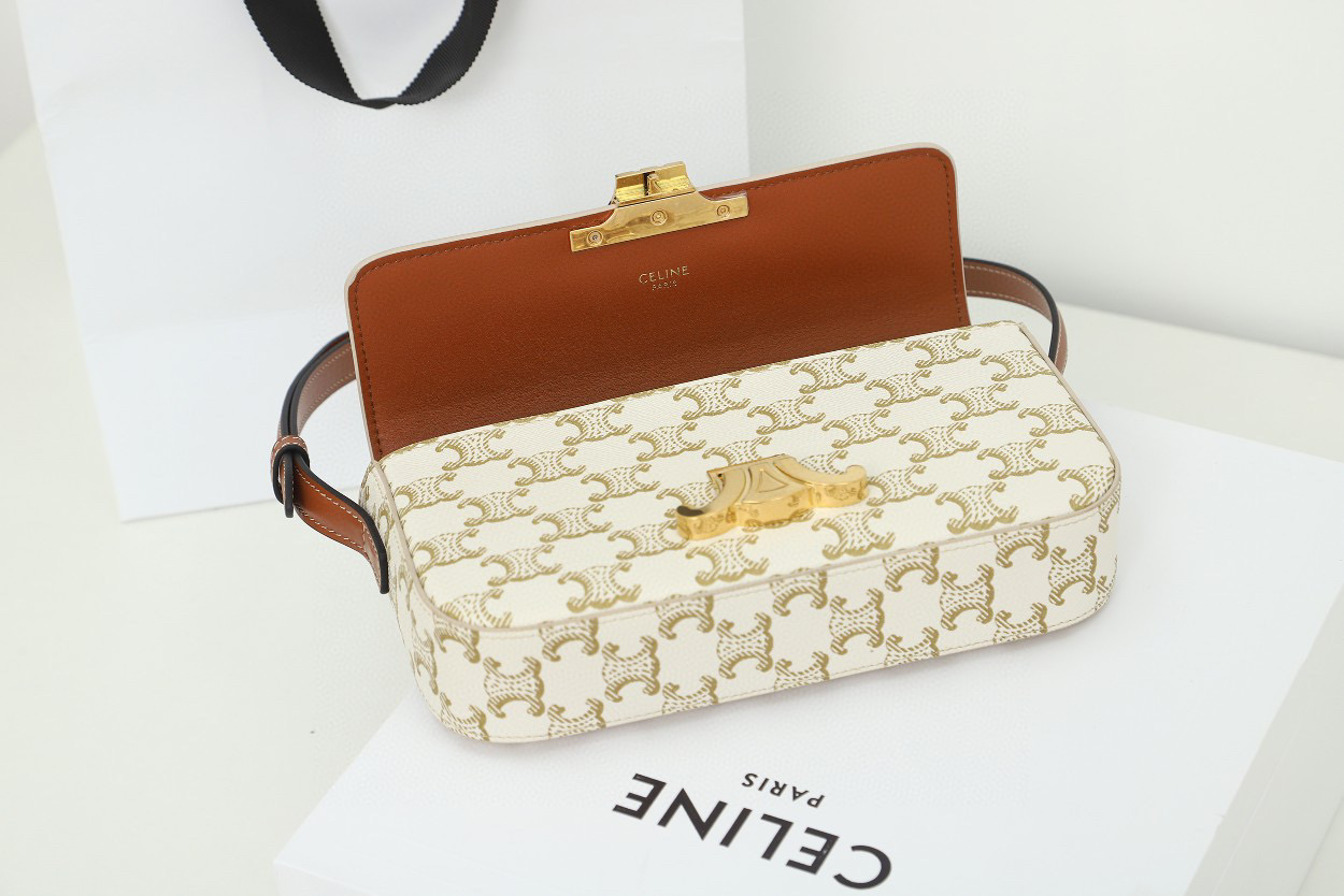 CELINE 赛琳 Triomphe 凯旋门标志 经典满印老花 金属锁扣 白色 腋下包 手提包 单肩包 斜挎包 194142CUZ-01BC