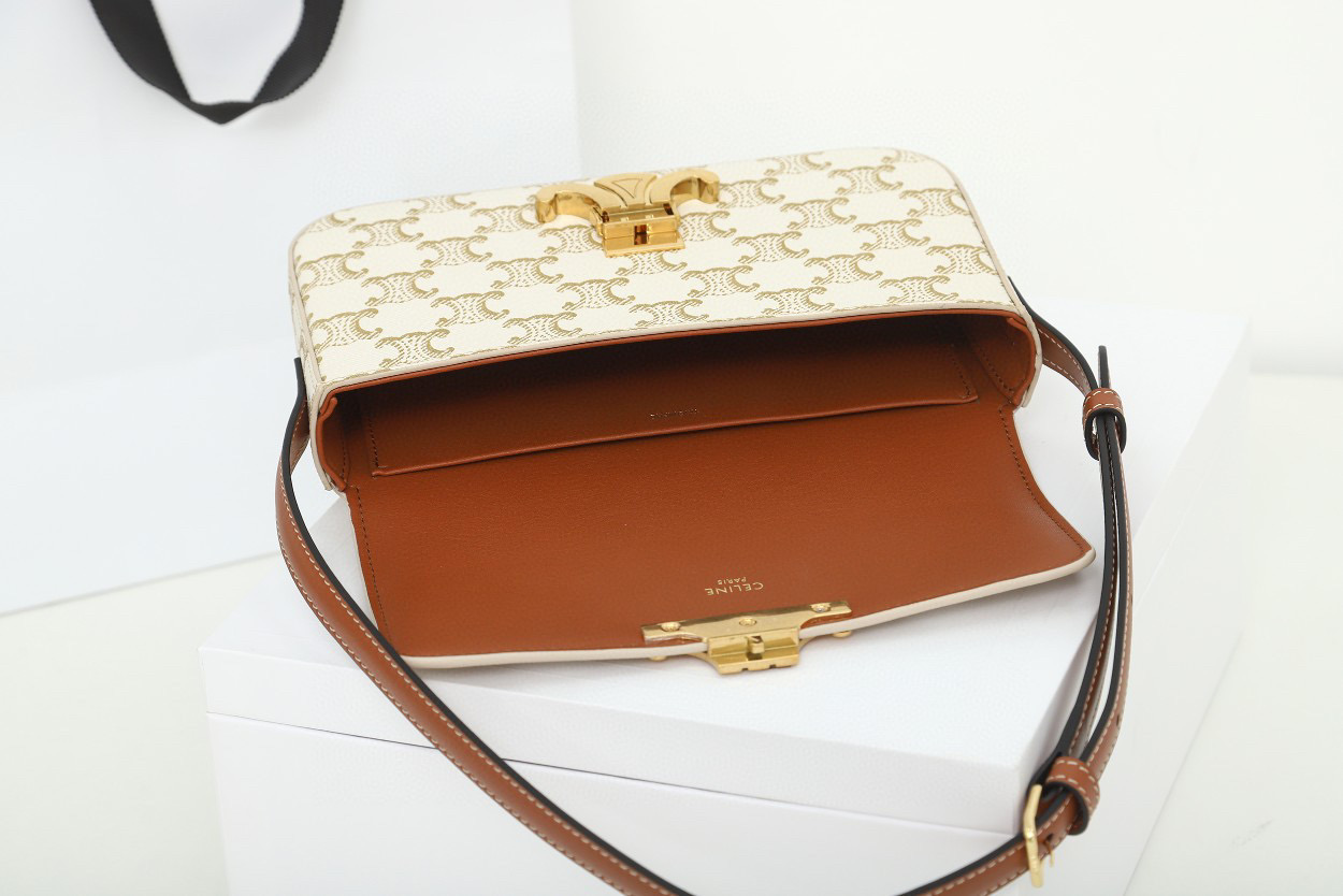 CELINE 赛琳 Triomphe 凯旋门标志 经典满印老花 金属锁扣 白色 腋下包 手提包 单肩包 斜挎包 194142CUZ-01BC