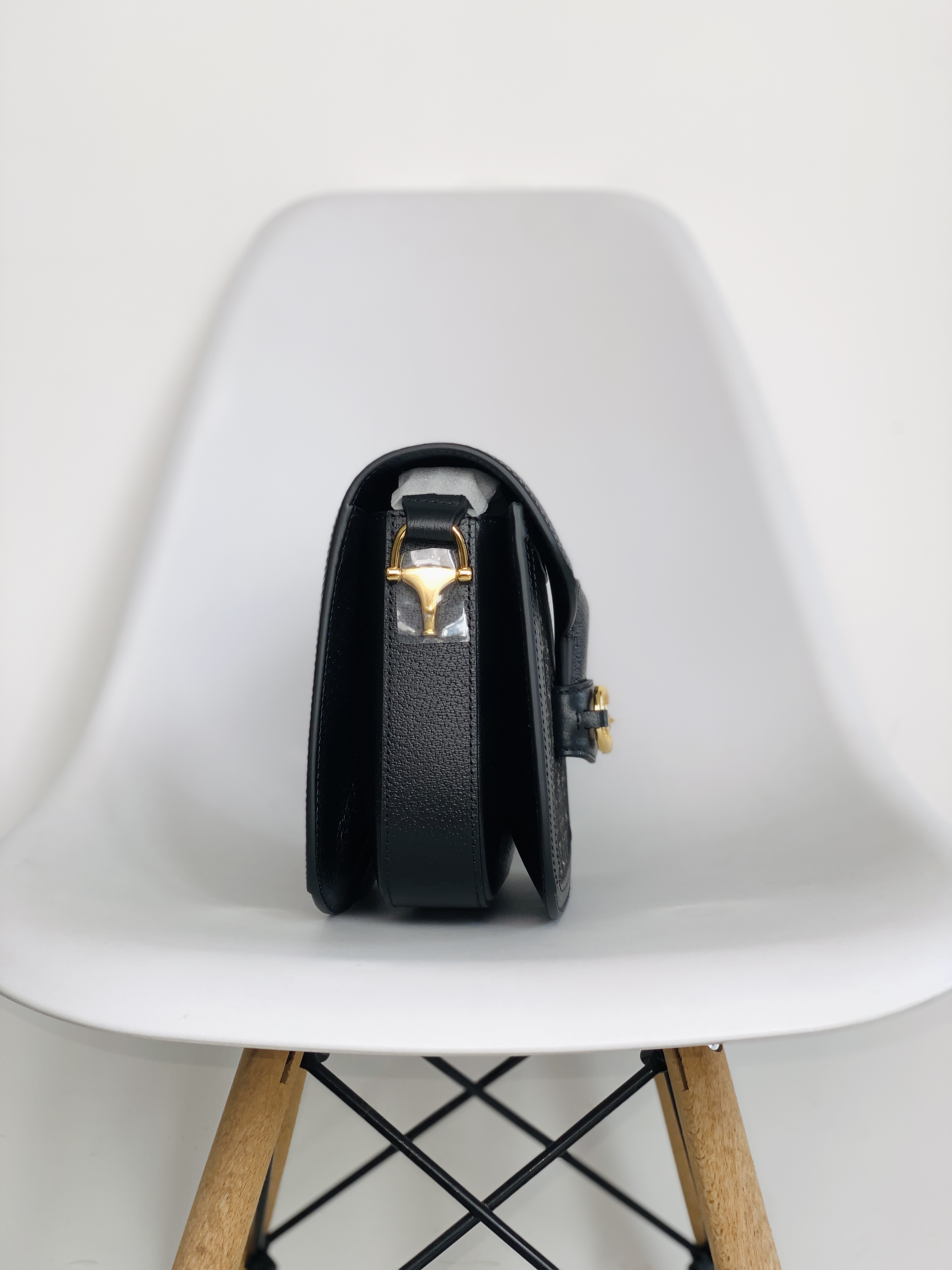 原厂皮 GUCCI 古驰 马衔扣 1955复古金扣 黑丹宁 Denim 老花Logo 黑色 单肩包 斜挎包 手提包 男女同款 602204-UN3BG-1274