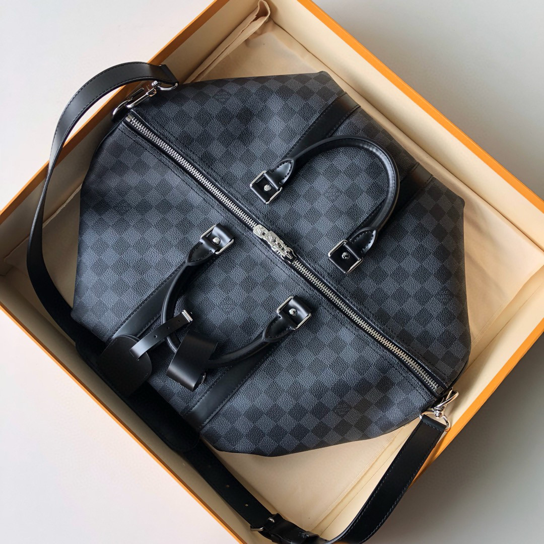 原厂皮 LOUIS VUITTON LV keepall 45 50 55 旅行包 手提包 单肩包 斜挎包  石墨色 M41413 M41416 M41418