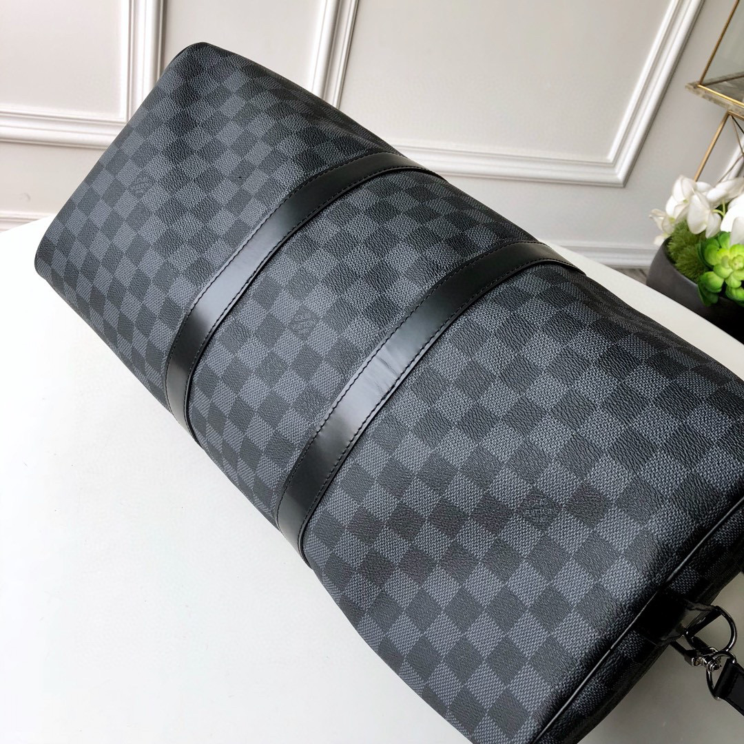 原厂皮 LOUIS VUITTON LV keepall 45 50 55 旅行包 手提包 单肩包 斜挎包  石墨色 M41413 M41416 M41418