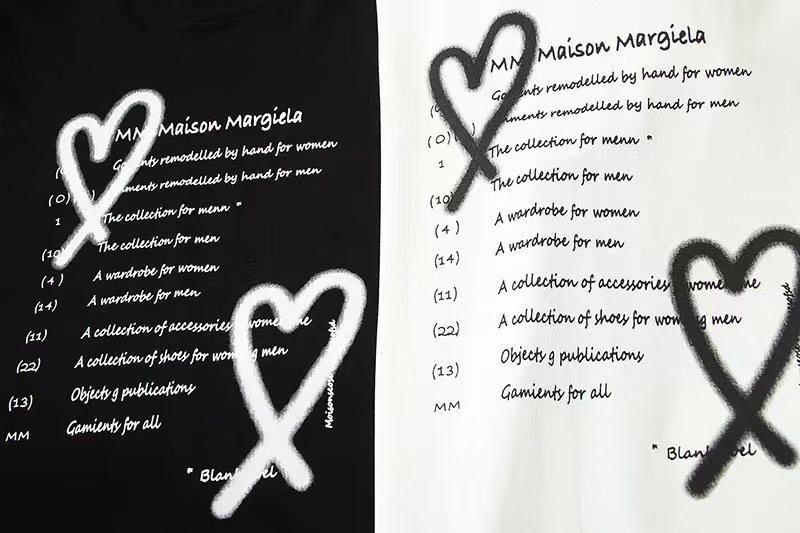 Maison Margiela 马吉拉 爱心字母logo 短袖 黑色 白色 T 恤 圆领 套头 夏季 男女同款 