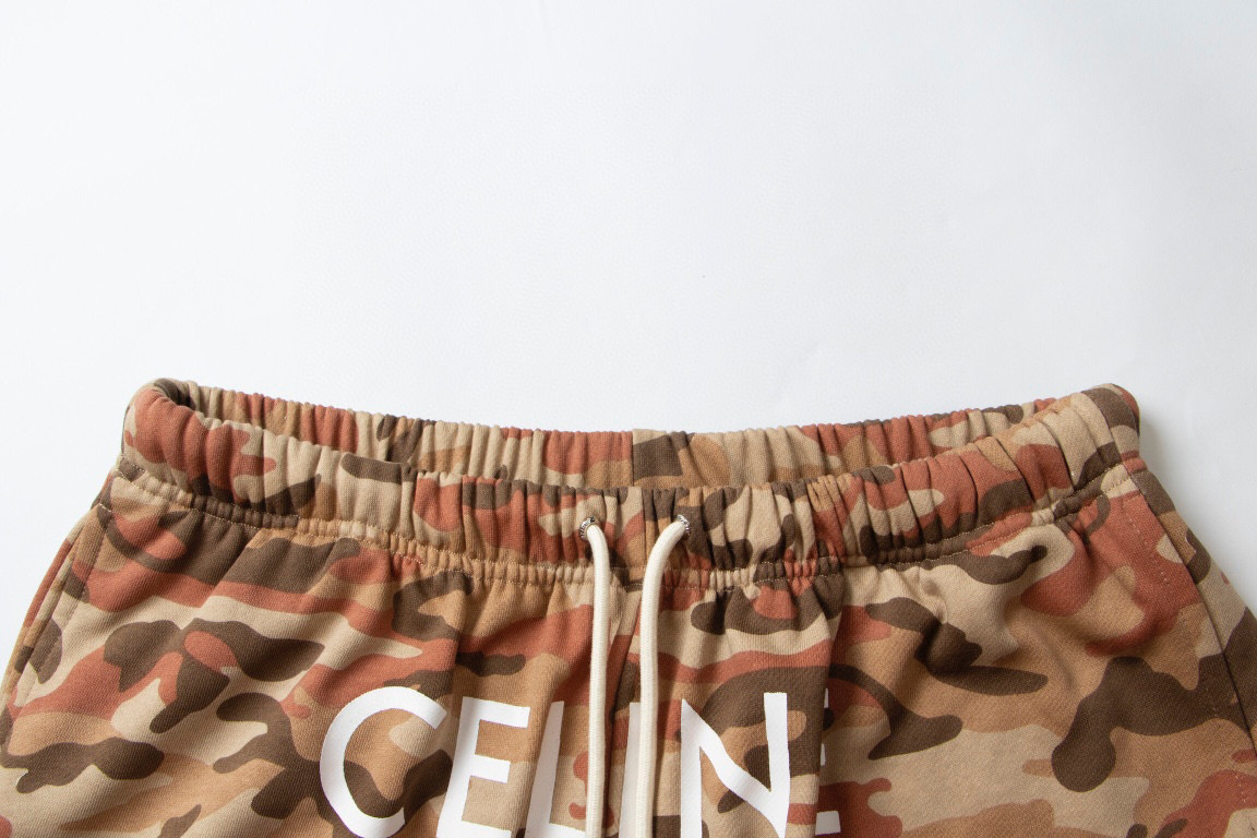  CELINE 赛琳 小刺绣 胶囊系列 字母logo 卫裤 黑色 休闲裤 运动裤 短裤 男女同款 黄迷彩