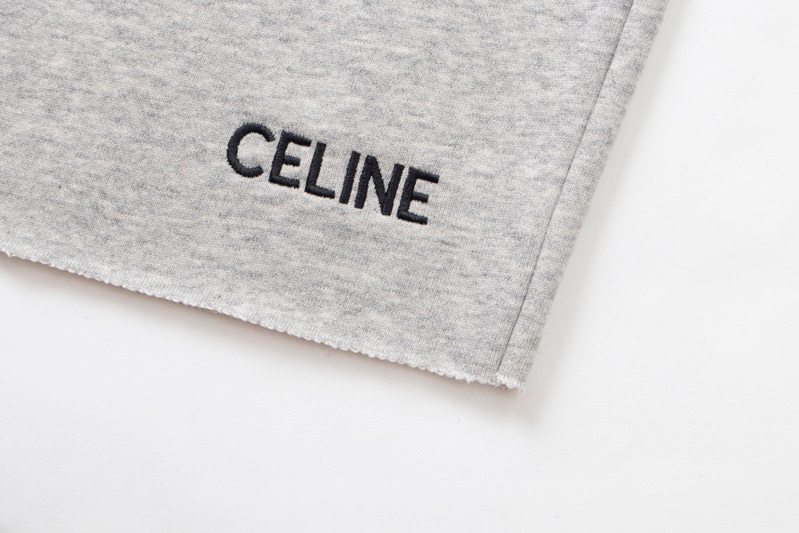  CELINE 赛琳 小刺绣 胶囊系列 字母logo 卫裤 黑色 休闲裤 运动裤 短裤 男女同款 灰色