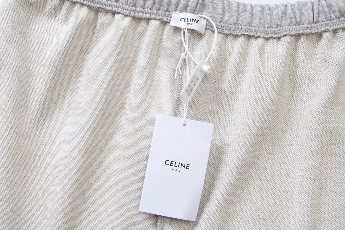  CELINE 赛琳 小刺绣 胶囊系列 字母logo 卫裤 黑色 休闲裤 运动裤 短裤 男女同款 灰色