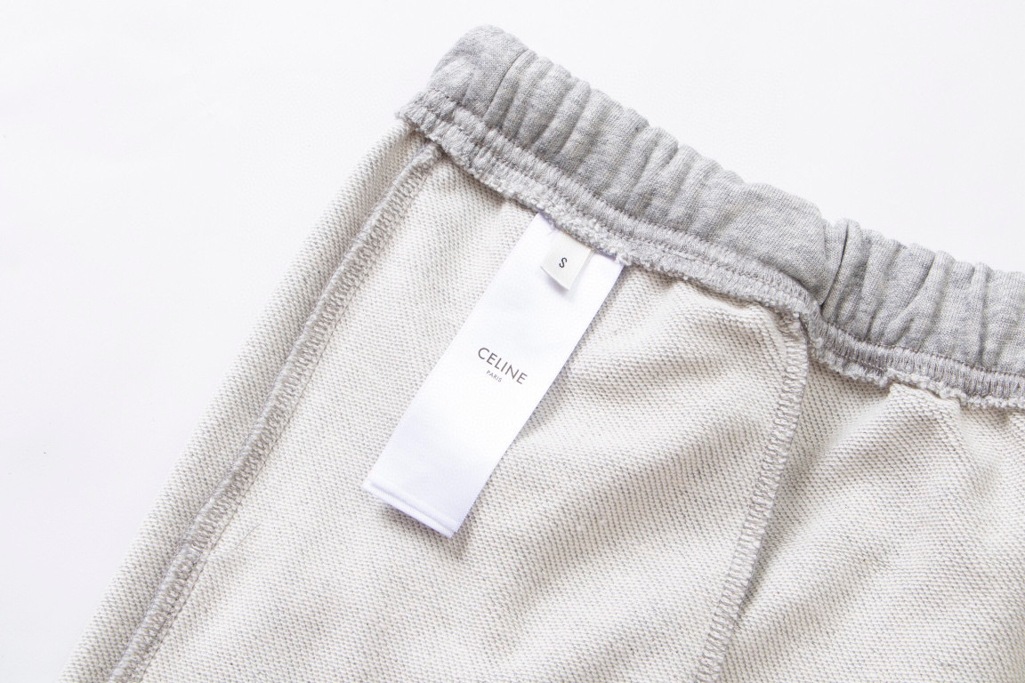  CELINE 赛琳 小刺绣 胶囊系列 字母logo 卫裤 黑色 休闲裤 运动裤 短裤 男女同款 灰色