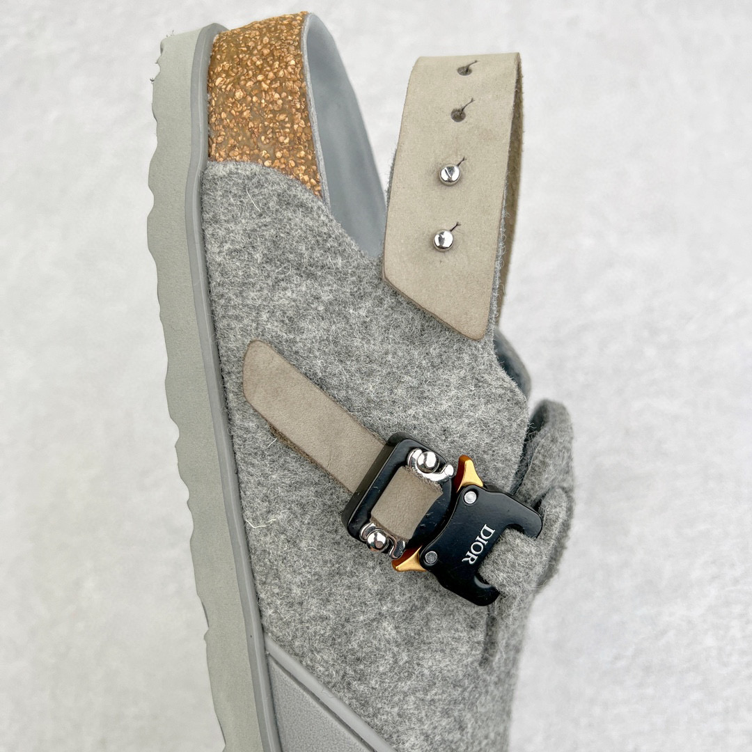 Birkenstock Dior迪奥 Tokio 勃肯 小牛皮 圆头 时尚凉拖 灰色 3SA116ZSC-H800