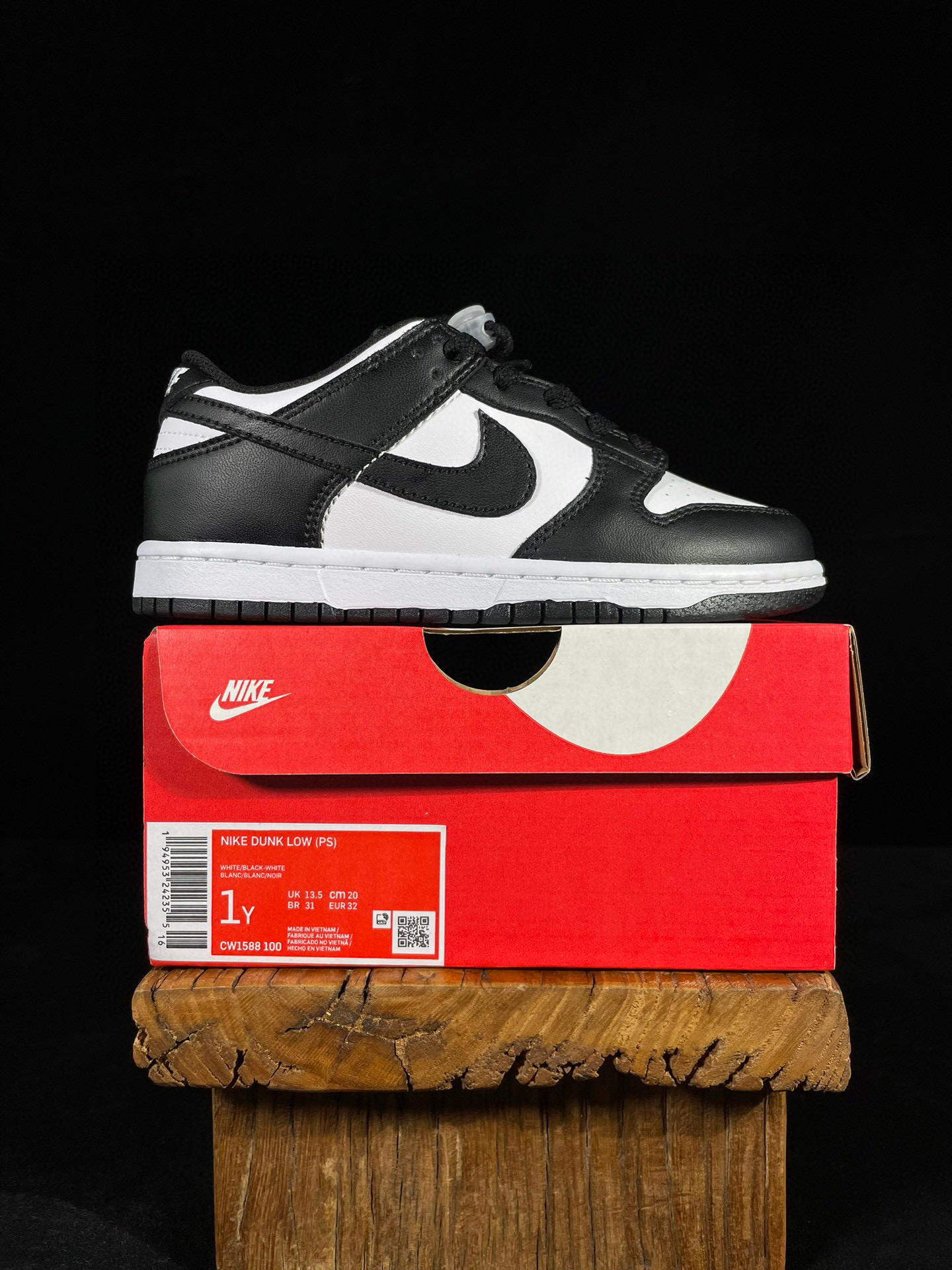  童鞋 Dunk Low White Black 复古休闲 板鞋 中童鞋 黑白熊猫 CW1588-100