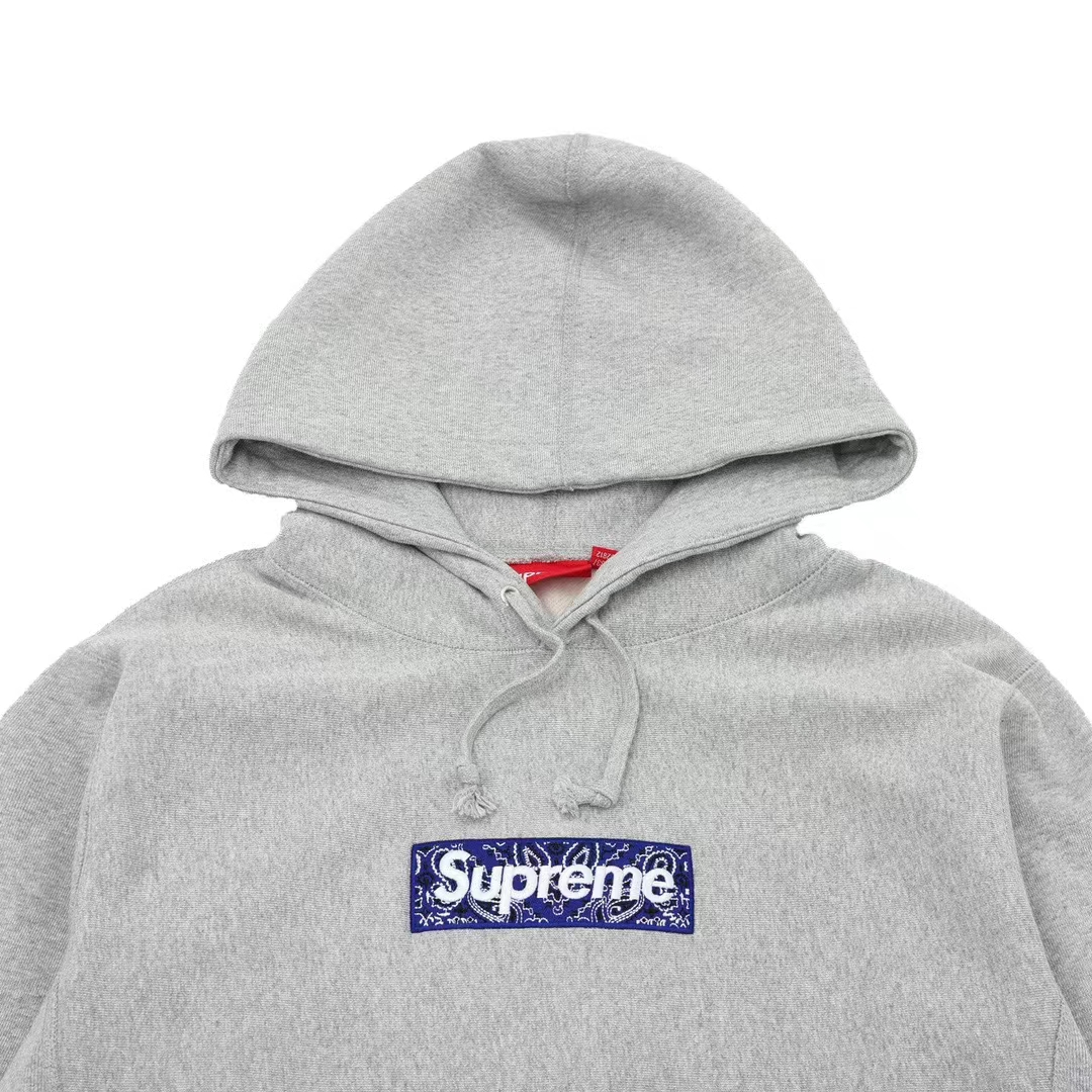 Supreme 19FW Bandana Box Logo Hooded 灰色 腰果花刺绣 长袖 保暖 加绒 卫衣男女同款 SUP-FW19-10830