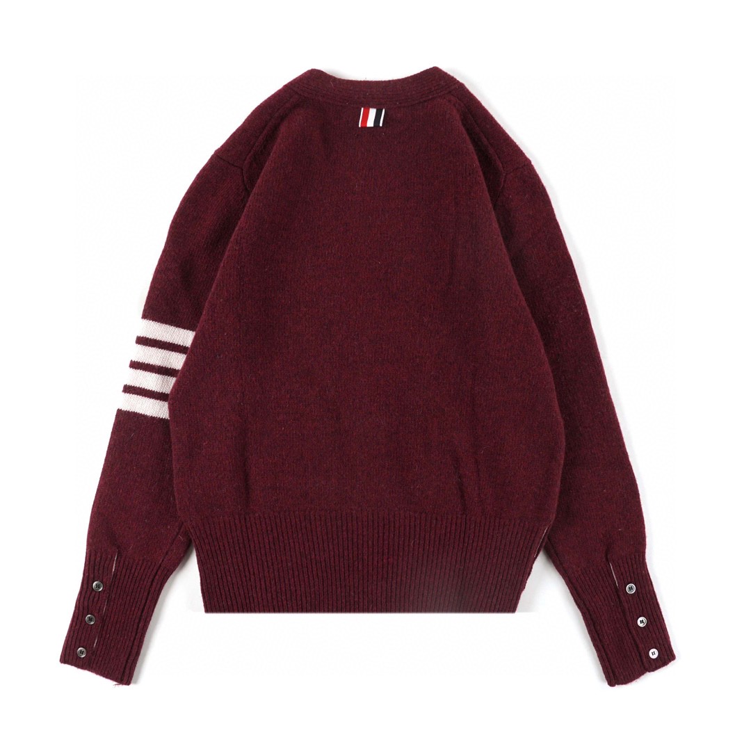 Thom Browne 21FW 四条纹单排扣羊毛衫 酒红色 针织衫 开衫 毛衣 外套 长袖 男女同款 