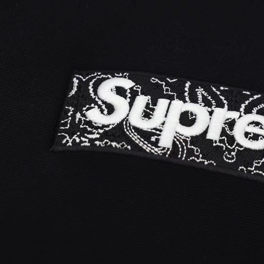 Supreme 19FW Bandana Box Logo Hooded 黑色 腰果花刺绣 长袖 保暖 加绒 卫衣男女同款 SUP-FW19-10825