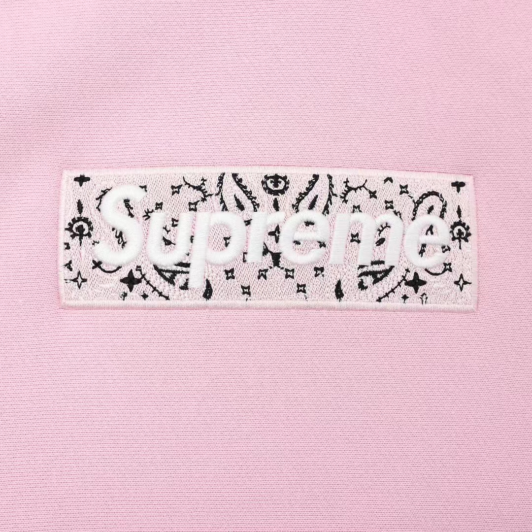 Supreme 19FW Bandana Box Logo Hooded 粉色 腰果花刺绣 长袖 保暖 加绒 卫衣男女同款SUP-FW19-10831