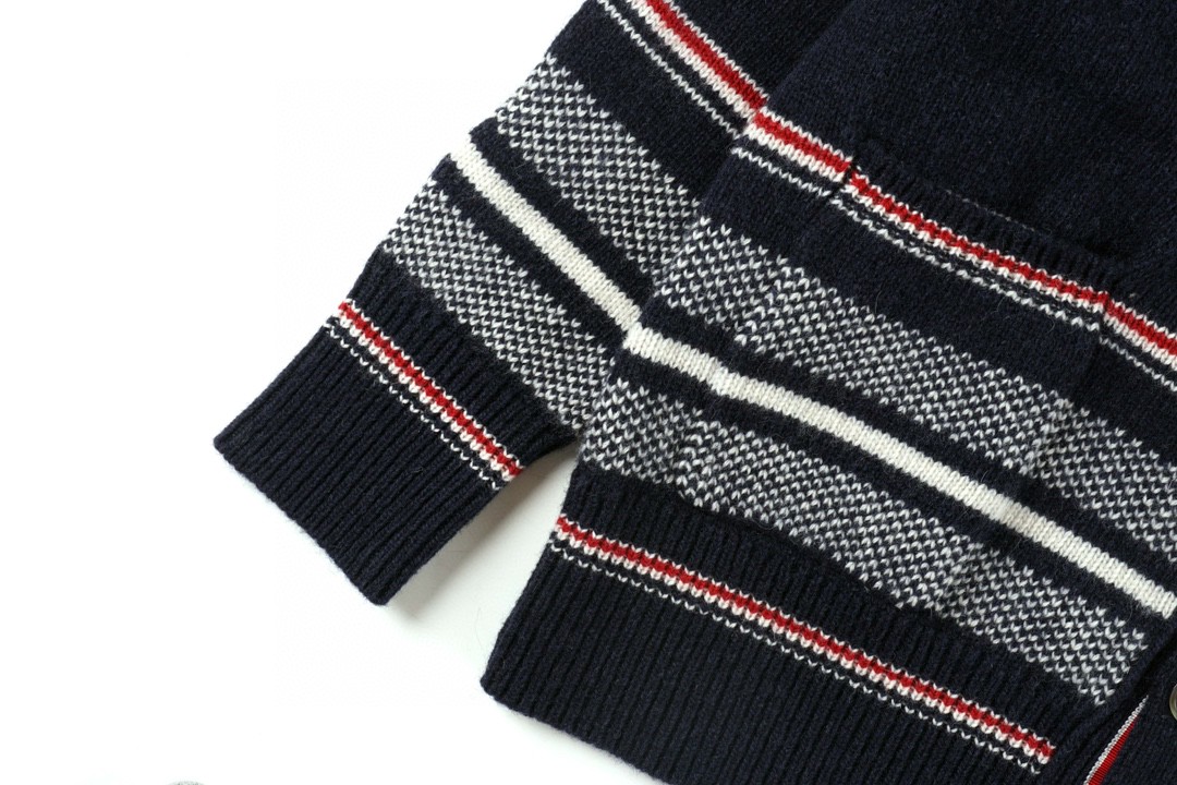 Thom Browne 条纹提花羊毛衫 深蓝色 针织衫 开衫 毛衣 外套 长袖 男女同款 MKC307A-Y1502-415