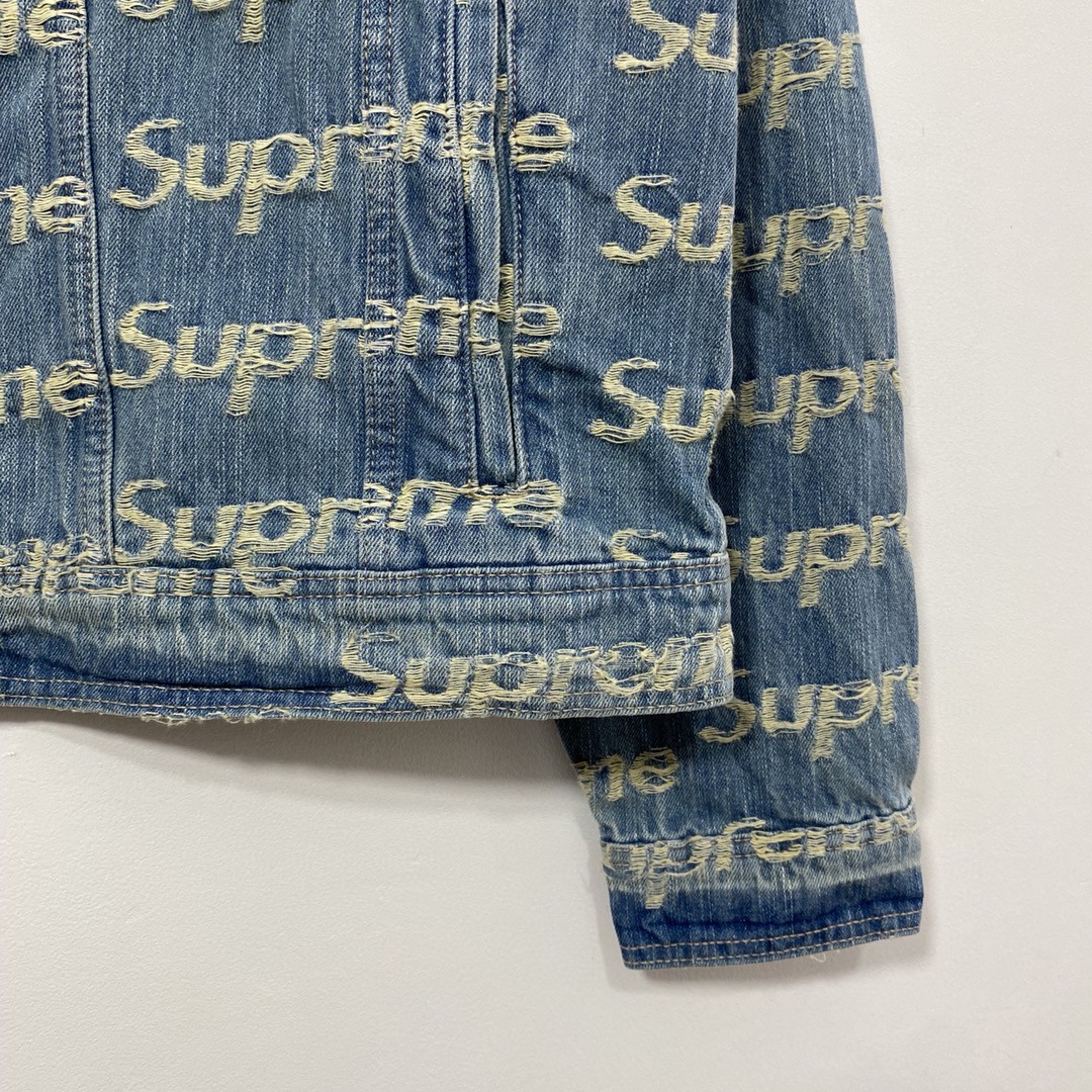 Supreme Week 10 Frayed Logos Denim Trucker Jacket 破坏徽标满印 Logo 蓝色 牛仔外套 