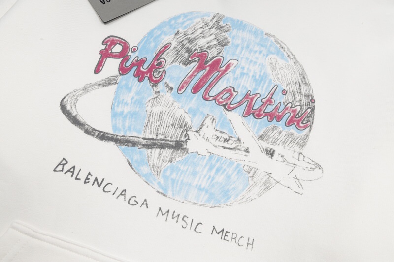 Balenciaga Pink Martini Merch 联名 字母涂鸦印花连帽卫衣 白色 套头 长袖 秋冬款 男女同款 697971TMVO19800