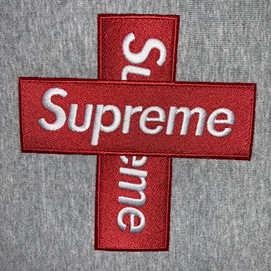 Supreme Week 15 Cross Box Logo Hooded Sweatshirt Logo 刺绣徽标 灰色 连帽卫衣 加绒加厚 宽松 男女同款 SUP-FW20-335