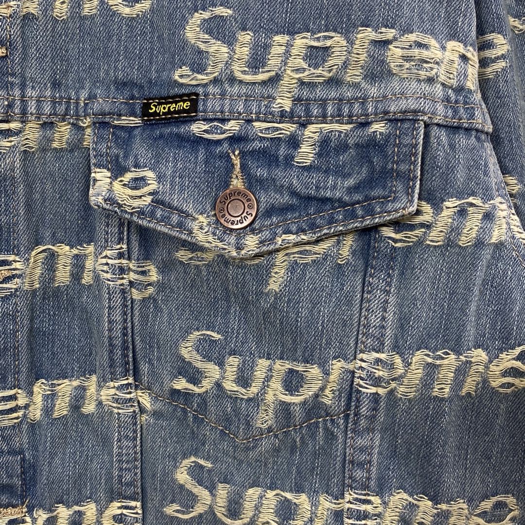 Supreme Week 10 Frayed Logos Denim Trucker Jacket 破坏徽标满印 Logo 蓝色 牛仔外套 