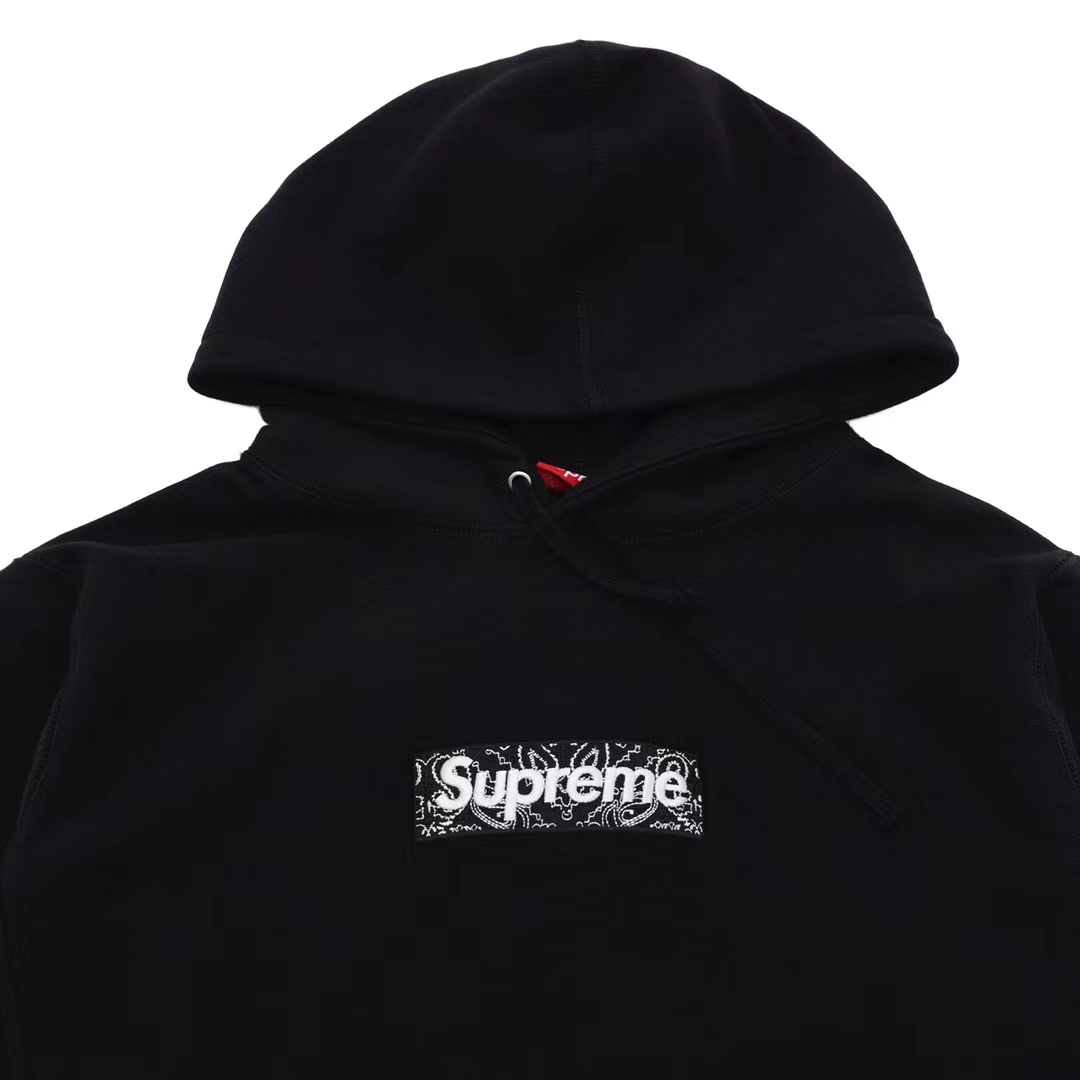 Supreme 19FW Bandana Box Logo Hooded 黑色 腰果花刺绣 长袖 保暖 加绒 卫衣男女同款 SUP-FW19-10825