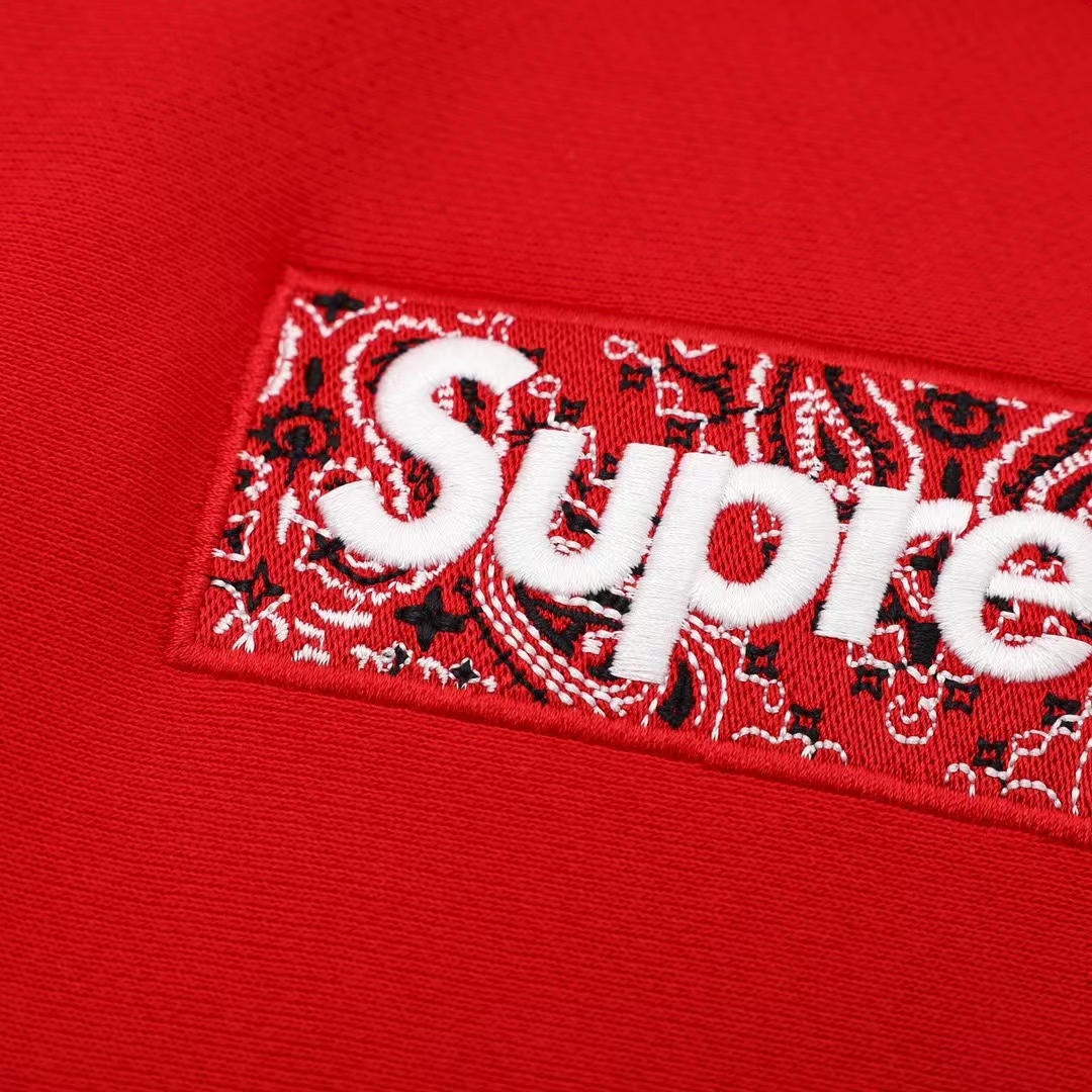 Supreme 19FW Bandana Box Logo Hooded 灰色 腰果花刺绣 长袖 保暖 加绒 卫衣男女同款 SUP-FW19-10828
