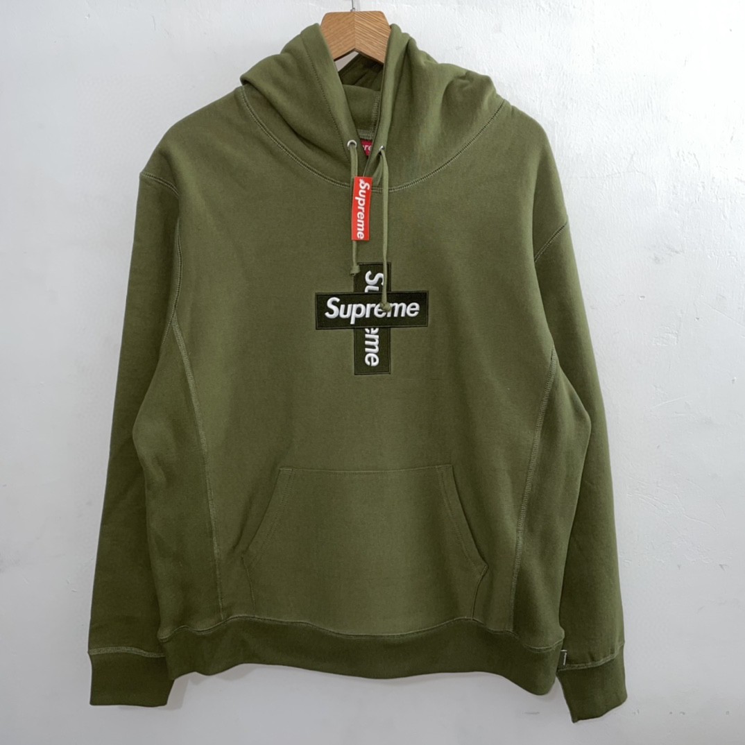 Supreme Week 15 Cross Box Logo Hooded Sweatshirt Logo 刺绣徽标 绿色 连帽卫衣 加绒加厚 宽松 男女同款 SUP-FW20-335