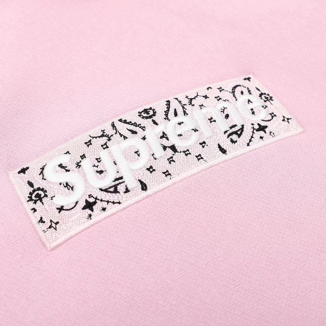 Supreme 19FW Bandana Box Logo Hooded 粉色 腰果花刺绣 长袖 保暖 加绒 卫衣男女同款SUP-FW19-10831
