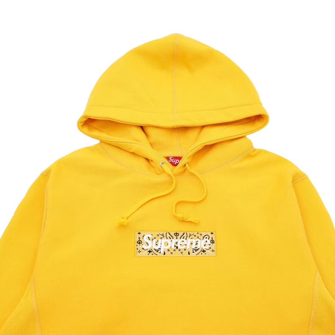 Supreme 19FW Bandana Box Logo Hooded 黄色 腰果花刺绣 长袖 保暖 加绒 卫衣男女同款 SUP-FW19-10826