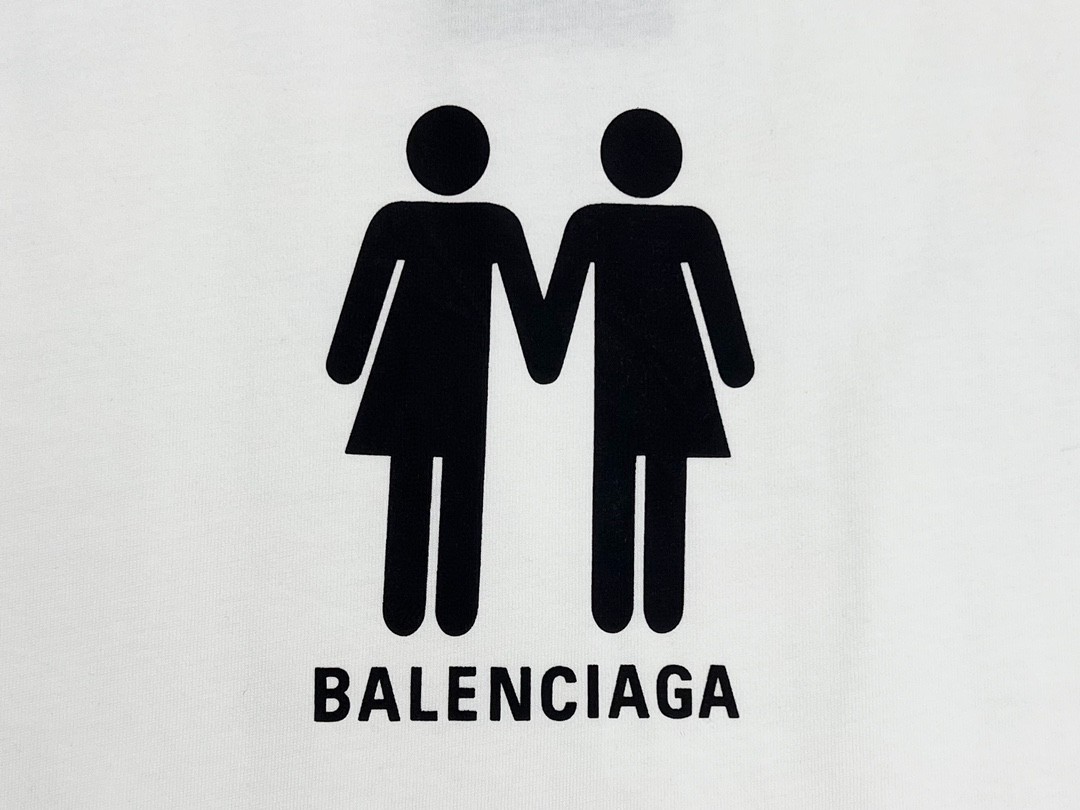 Balenciaga 巴黎世家 FW22 PRIDE 22系列双人像多国国旗印花 Logo 黑色 T 恤 圆领 夏季 男女同款