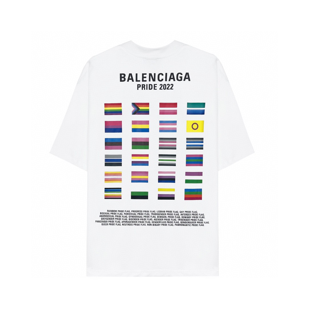 Balenciaga 巴黎世家 FW22 PRIDE 22系列双人像多国国旗印花 Logo 黑色 T 恤 圆领 夏季 男女同款