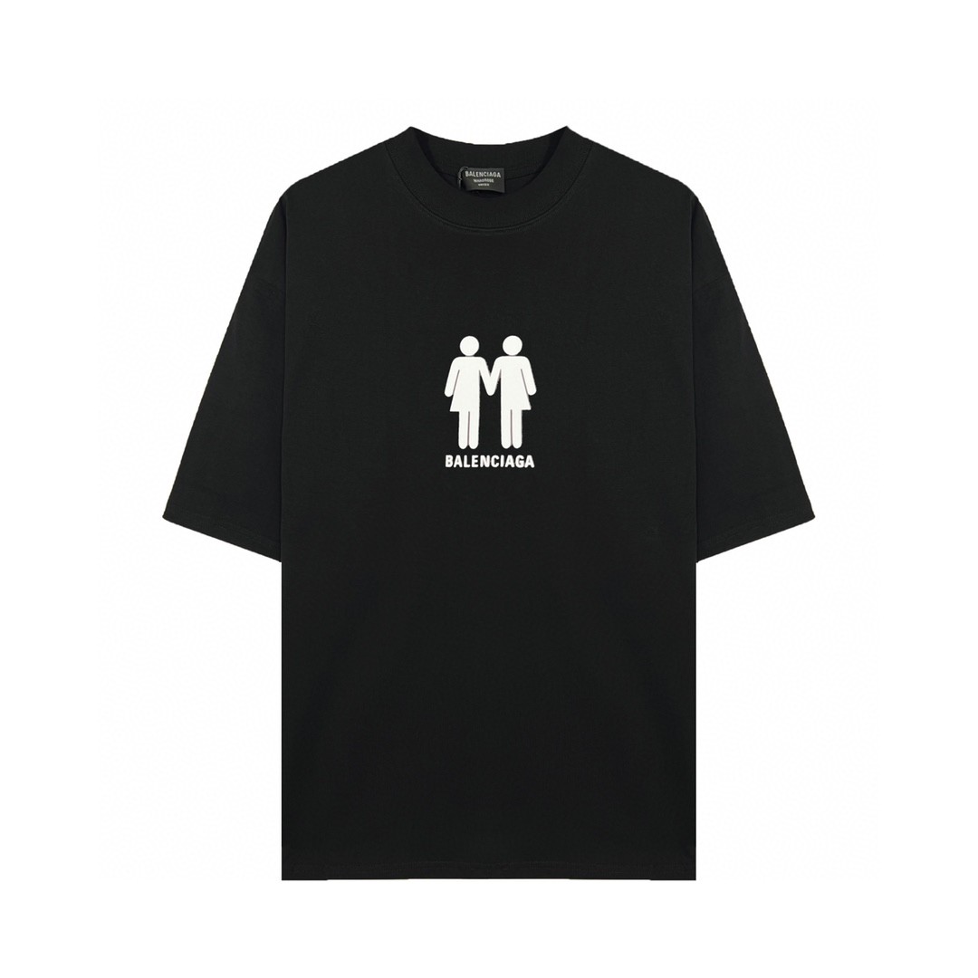 Balenciaga 巴黎世家 FW22 PRIDE 22系列双人像多国国旗印花 Logo 黑色 T 恤 圆领 夏季 男女同款