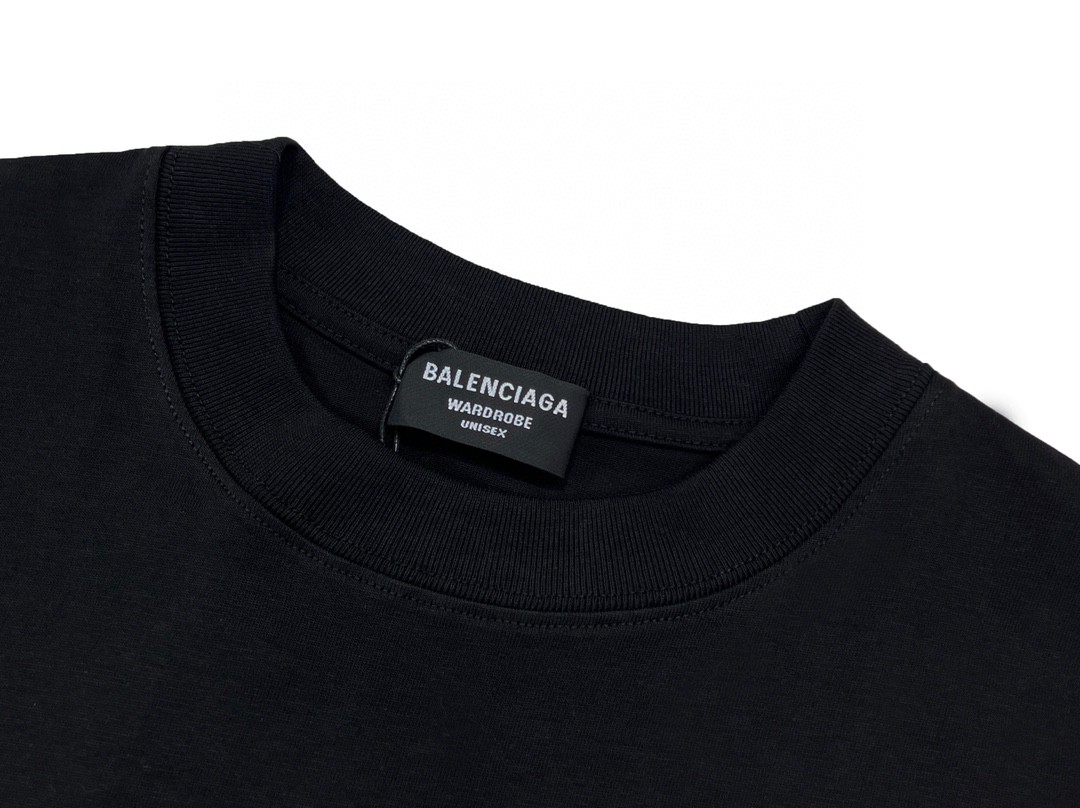 Balenciaga 巴黎世家 WFP 二代联名款 Logo字母印花圆领短袖 黑色 T 恤 圆领 夏季 男女同款