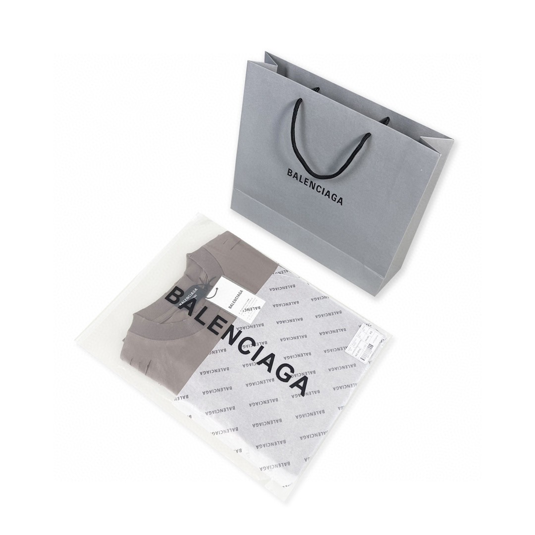 Balenciaga 巴黎世家 字母印花图案破洞圆领 短袖 咖啡色 T 恤 圆领 夏季 男女同款