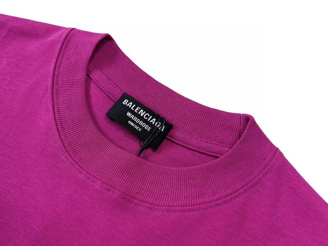 Balenciaga 巴黎世家 胸前刺绣字母Logo短袖 玫红色 T 恤 圆领 夏季 男女同款