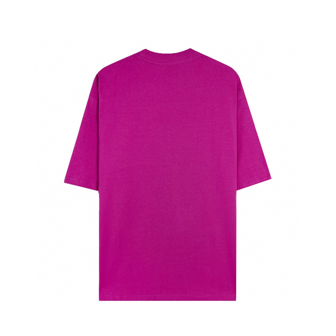 Balenciaga 巴黎世家 胸前刺绣字母Logo短袖 玫红色 T 恤 圆领 夏季 男女同款