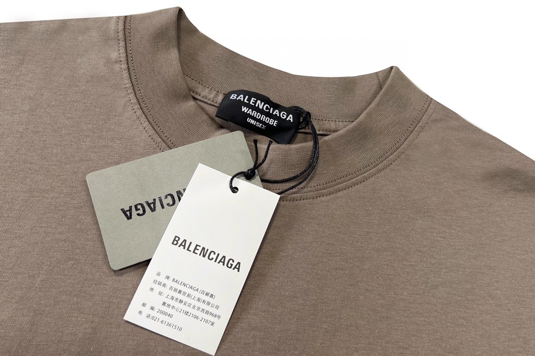 Balenciaga 巴黎世家 基础小标后背字母印花logo 短袖 棕色 T 恤 圆领 夏季 男女同款