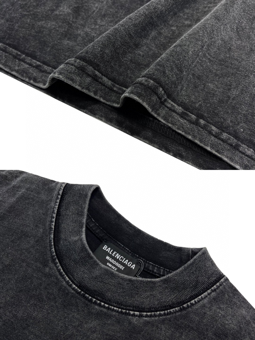 Balenciaga 巴黎世家 前后刺绣字母logo 做旧水洗短袖 黑色 T 恤 圆领 夏季 男女同款