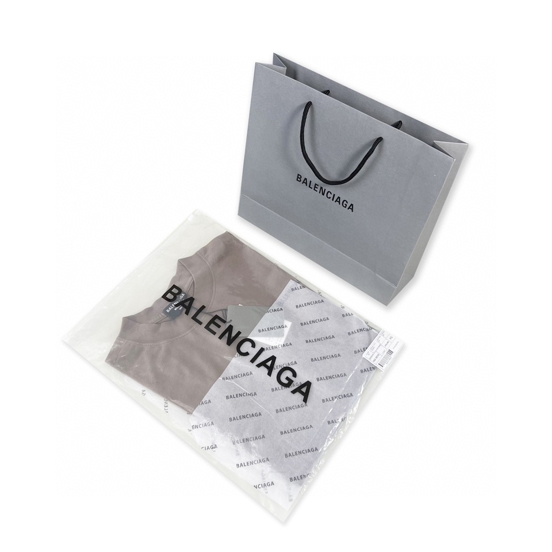 Balenciaga 巴黎世家 基础小标后背字母印花logo 短袖 棕色 T 恤 圆领 夏季 男女同款