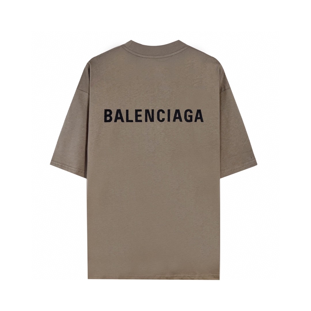 Balenciaga 巴黎世家 基础小标后背字母印花logo 短袖 棕色 T 恤 圆领 夏季 男女同款