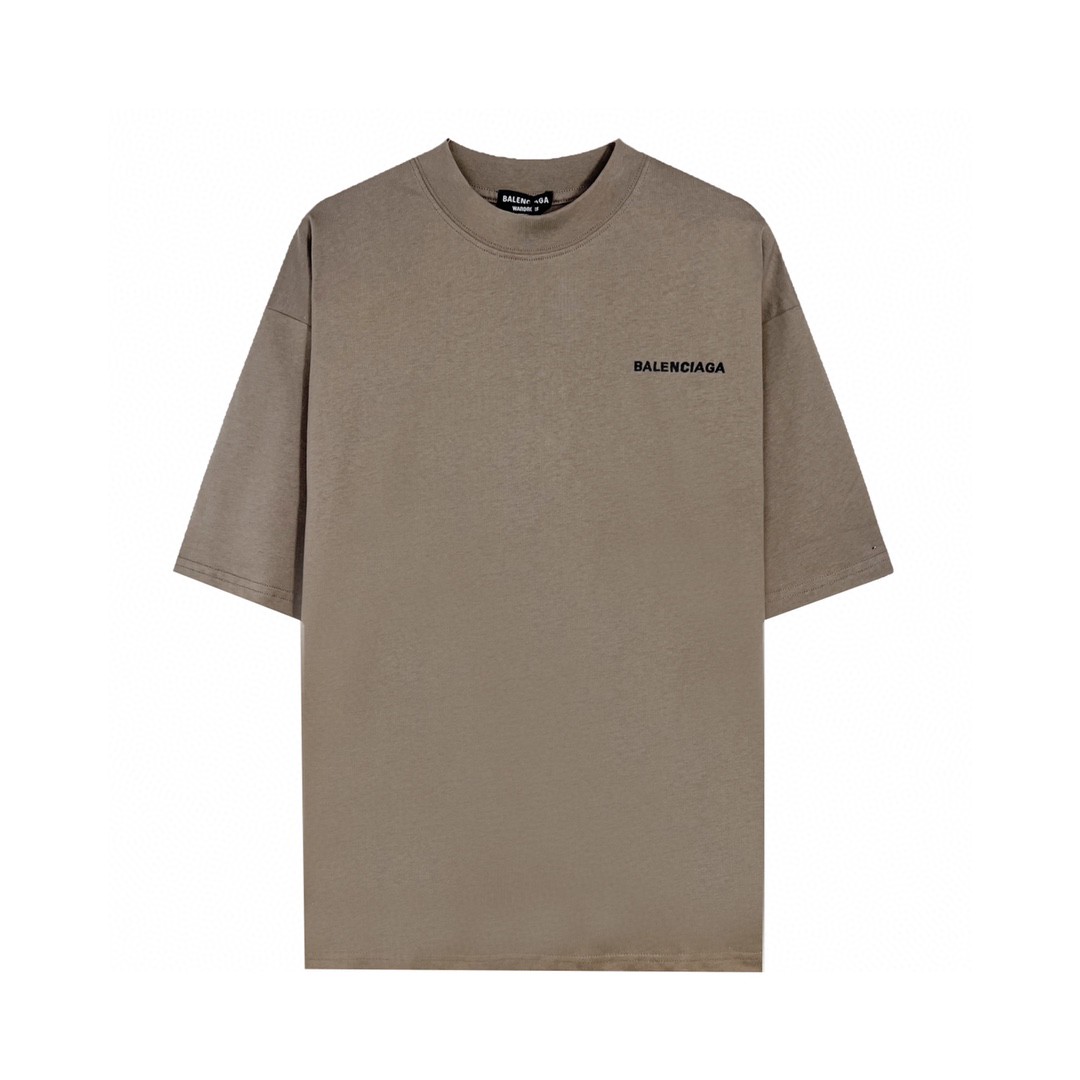 Balenciaga 巴黎世家 基础小标后背字母印花logo 短袖 棕色 T 恤 圆领 夏季 男女同款
