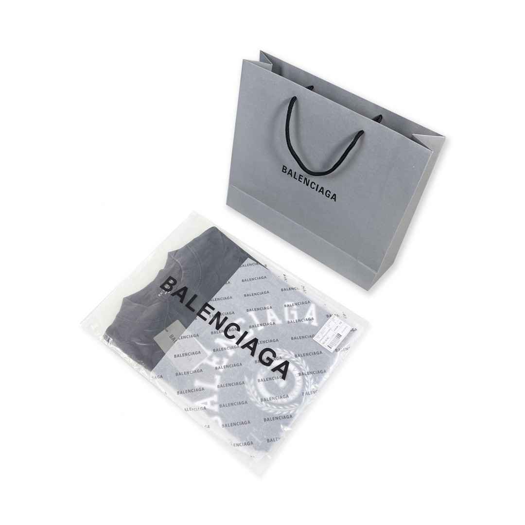 Balenciaga 巴黎世家 前后刺绣字母logo 做旧水洗短袖 黑色 T 恤 圆领 夏季 男女同款